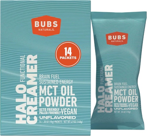 [BRSWGAT7DJYWCYLO] BUBS Naturals MCT Oil Powder Packets - Medium Chain Triglycerides - Keto Vegan & Paleo Friendly - Zdravé kokosové tuky + Low Carb - Dairy- Free Energy Source - zahrnuje 14 Cestovní pakety
