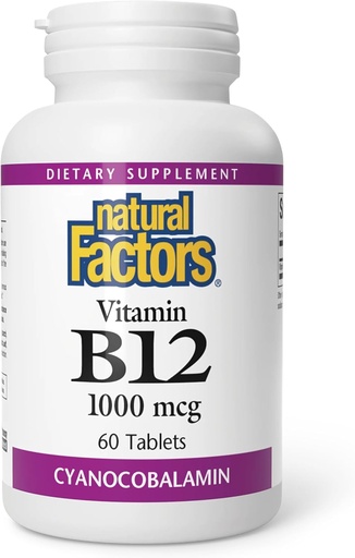 [BRSWIYT3PMMWAYD2] Factors Naturals, vitamina B12Ganocbalamin 1000 mcg, implementació de l'Energia i la producció de cel·lular, 60 tauletes (60 serveis)