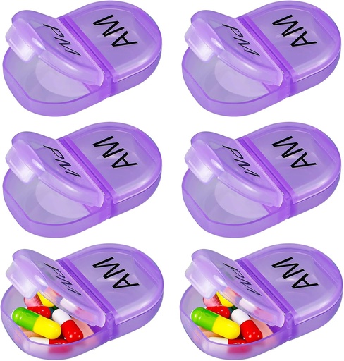 [BRSROGA7OABBOCDV] 6 Pack Pell Organzer Small Case Holder Am Pm Pill Case Portable 2 lần 1 ngày bổ trợ y tế (Purple)