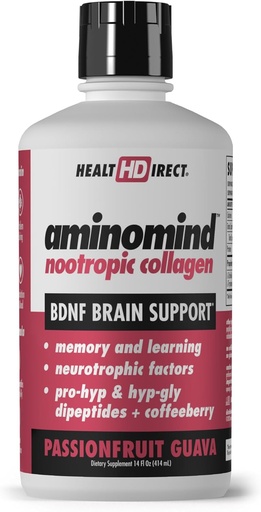 [BRSROHYTOINRQG32] DIRECT HEALTH - AminoMind - Nootropic Collagen Suplemen Kesehatan dan BDNF - Pro- Hyp & Hyp-Gly Dipeptides, Antioksidants - Passionfruit Guava - 14 Fl Oz (28 Pelayan)