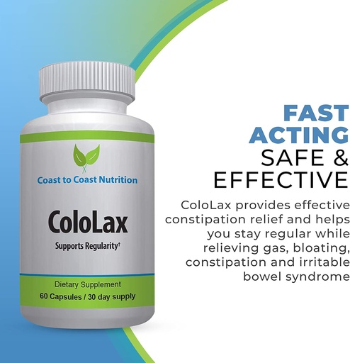 [BRSWGCQDC4FBYYI3] ColoLax Gentle Constipation Relief for Adults - Stool Softener & Colon Cleanse with Psyllium Husk - Support for Regularity, Relief from Gas & Bloating, and Digestion Support - 60 Capsules