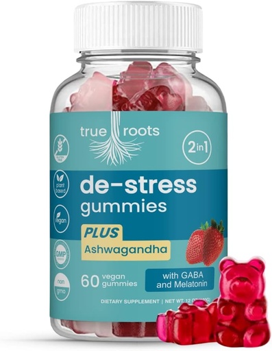 [BRSW2HD5O5YRUAD2] Stress Gummies Same Day Stress Relief | Destress and Calm | Ashwagandha, GABA, Melatonin, l-Theanine, Lemon Balm | Sugar Free Vegan 60 ct