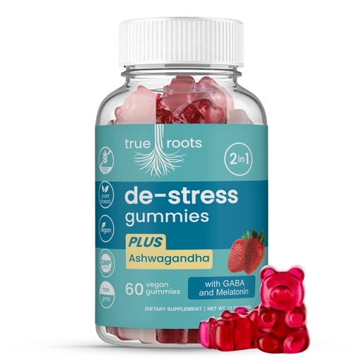[BRSW2HD5O5YRUAD2] Stress Gummies Same Day Stress Relief | Destress and Calm | Ashwagandha, GABA, Melatonin, l-Theanine, Lemon Balm | Sugar Free Vegan 60 ct