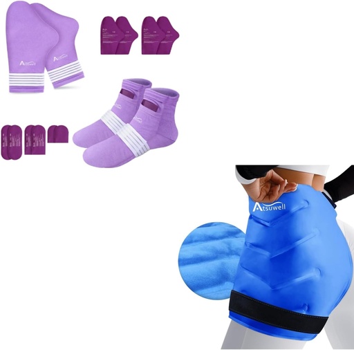 [BRSRAZ32C4GWKDLL] Atsuwell Chemo Gloves and Socks for Neuropathy & XL Hip Ice Pack Wrap After Surgery