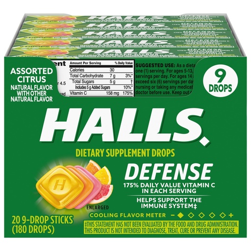 [BRSWIZQLBANRQDLE] HALLS Defense Assorted Citrus Vitamin C Drops, 20 Sticks of 9 Drops (180 Total Drops)