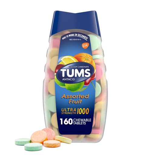 [BRSWIHQOC4GRGYLO] TUMS Ultra Strength Antacid Tablets for Chewable Heartburn Relief and Acid Indigestion Relief, Assorted Fruit - 160 Count