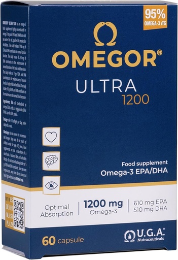 [BRSROFLQPIDQKAY6] OMEGOR Omega 3 Fish Oil 1200mg Ultra - 610mg EPA and 510 DHA Omega3 IFOS Certified - High Bioavailability and No Aftertaste (60 Caps)