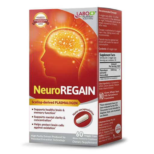 [BRSWG2YOCAMAKEYV] LABO Nutrition NeuroREGAIN - Scallop-derived PLASMALOGEN for Brain Deterioration, Memory, Alertness, Learning, Concentration and Other Cognitive Functions – Suitable for Seniors, Adult Men & Women