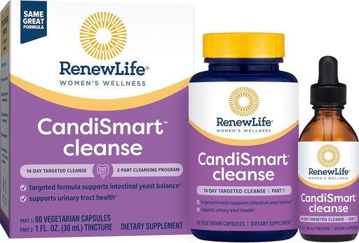 [BRSWIY34CFYBAHI7] Renew Life Adult Cleanse - CandiSmart - 15-Day Yeast Cleansing Program - 2-Part Kit - Gluten & Dairy Free - 60 Vegetarian Capsules + 1 Fl. Oz. Tincture