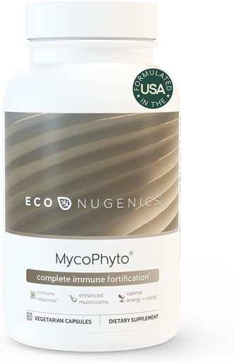 [BRSWIYQBPNYAIC3I] EcoNugenics MycoPhyto Complex: Mushroom Supplement for Intensive Immune Support – 60 Capsules – Includes Turkey Tail, Reishi, Cordyceps, Maitake & More – Energy, Gut Health & Nootropic Brain Support