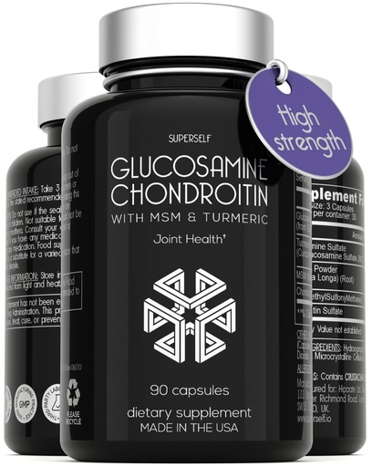 [BRSWYEI3DIOQOFY3] SuperSelf Glucosamine Chondroitin MSM with Turmeric - High Strength Joint Support Supplement for Adults Men & Women - 90 Capsules - 1500mg Glucosamine Sulfate per Serving - Joint Health