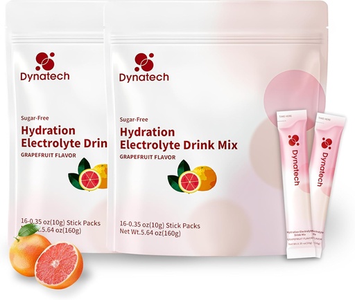 [BRSRAGDRAQCB6ADP] Dynatech Zero Sugar Electrolyte Drink Mix - Grapefruit - Hydration Powder Packets with 10 Electrolytes & Vitamins | Non-GMO, Gluten Free, Vegan Electrolytes Powder Packets | 32 Servings