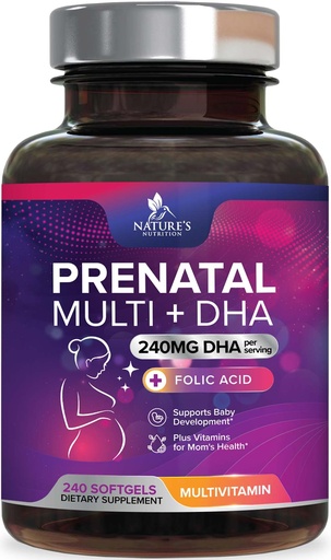 [BRSROAT5AV6GCCY3] Prenatal Vitamins for Women with Folic Acid + Omega 3 DHA for Fetal Brain Development, Best Prenatal Vitamin Supplement, Daily Pregnancy Multivitamin Nutritional Support, Non-GMO - 240 Softgels