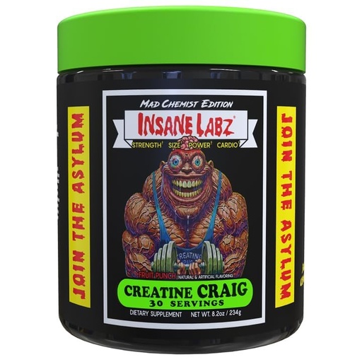 [BRSRAAQFAF7QAAL2] Insane Labz Creatine Craig - Flavored Creatine Monohydrate Supplement for Muscle Gain, Strength and Performance with Vitamin D, Taurine and OxyGold (30 Servings (Pack of 1), Fruit Punch)