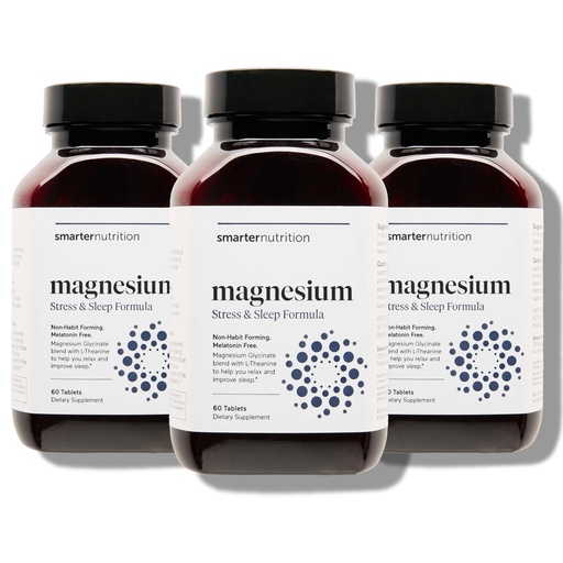 [BRSWGCQDCECGOGTX] Smarter Nutrition Magnesium Complex - Chelated Magnesium Glycinate with Citrate, Malate and L-Theanine for Sleep, Muscle Relaxation and Stress Support - Non-GMO - 360 Tablets[180DaySupply]