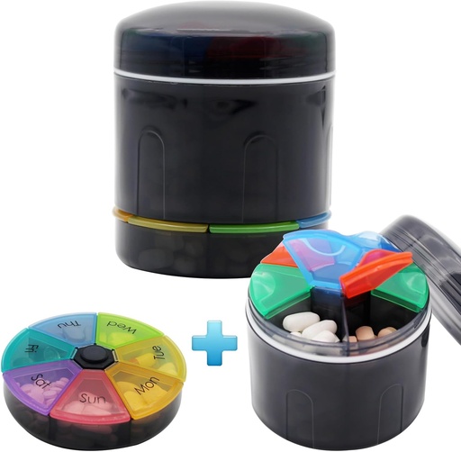 [BRSRAED5DEBQAHT5] Extra Large Portable Pill Case with Double Layers 7 Compartments Medicine Box Monthly Pill Organizer (Large Bottle)