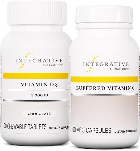 [BRSRAYI3DECRGAYZ] Integratívne terapie Bundle s pufrovaným vitamínom C 1000 mg, 60 kapsúl a vitamín D3 125 μg, 90 žuvačiek - Pufrovaný vitamín C na podporu antioxidantov* - Vitamín D3 na podporu zdravia