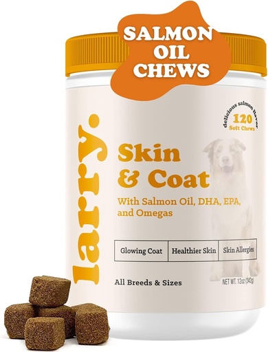 [BRSRMGI6DMIGAEY2] Salmon Oil for Dogs Skin and Coat by Larry | Dog Supplements for Itchy Skin & Allergy Relief | Omega 3, 4, DHA, & EPA for Skin, Coat, Bone, & Joint Health | for All Breeds & Sizes, (120 Soft Chews)