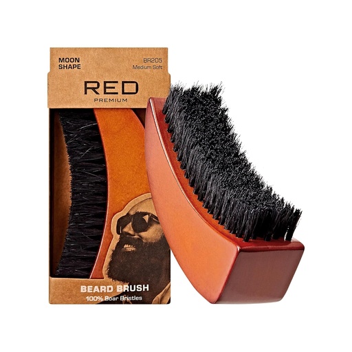 [BRSROGAECICAE3I4] RED by Kiss Beard Brush with 100% Natural Boar Bristles for Men, Premium Wooden Brush, Beards Mustaches Grooming Shaving Comb, Tame and Soften Facial Hair (MOON SHAPE)