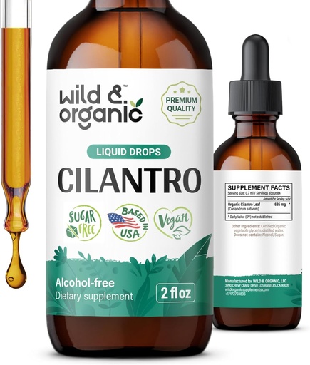 [BRSROY33BMFGCFDV] Wild & Organic Cilantro Drops - Detox Cleanse with Liquid Cilantro Supplement - Coriander Leaf Extract Tincture - Vegan, Sugar & Alcohol-Free - 2 fl oz