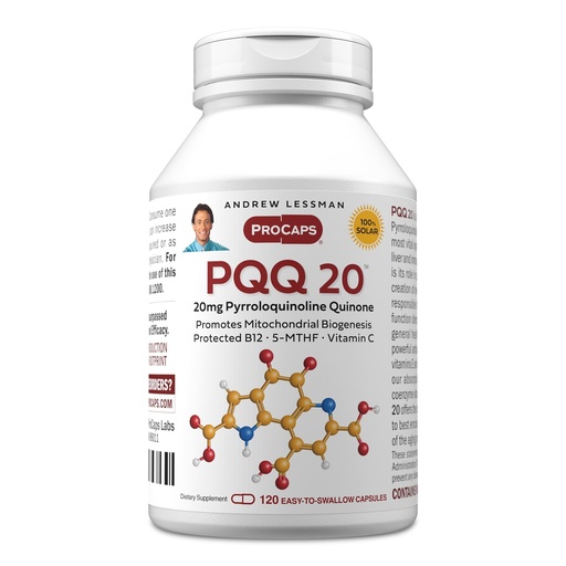 [BRSWGZQ2DN7RMYL3] ANDREW LESSMAN PQQ 20mg - 120 Capsules - 20mg Pyrroloquinoline Quinone, Natural Protective Compound Supports Vital Organs, Heart, Brain, Liver, Immune System. Mitochondrial Biogenesis, No Additives