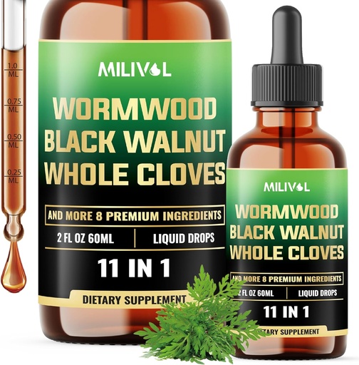 [BRSRAGAPAR7GMDLB] Wormwood Liquid Drops - Wormwood Extract Tincture with Black Walnut, Whole Cloves & 8 More Herbs - 2 Fl Oz for 60 Days Supply