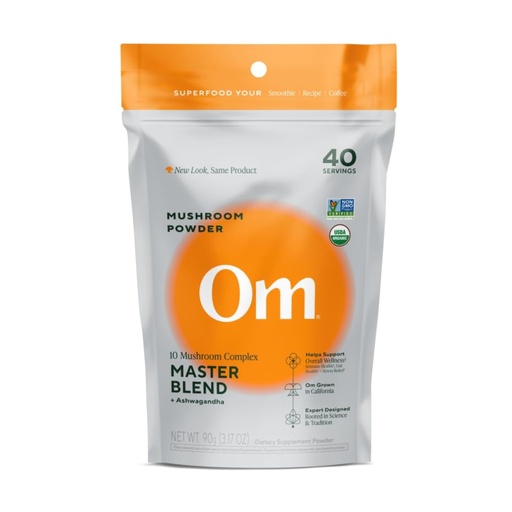 [BRSWYZAKB56BEFY6] Om Master Blend Mushroom Powder – Organic Mushroom Supplement with 10 Mushrooms and Ashwagandha - Support Immunity, Gut Health & Stress Relief, 3.17 oz (40 Servings)