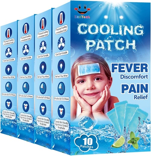 [BRSW2ZTYOQBRU3DL] 40 Sheets EasYeah Cooling Patches for Fever Discomfort & Pain Relief, Cooling Relief Fever Reducer, Soothe Headache Pain, 10 Count Per Box (4 Boxes)