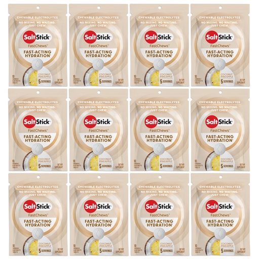 [BRSRMZYFDIBQA3D4] SaltStick Electrolyte FastChews - 120 Coconut Pineapple Resealable Chewable Electrolyte Tablets for Hydration, Salt Tablets for Running - 120 Tablets