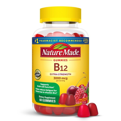 [BRSRMCT6AQMWMELL] Nature Made Extra Strength Vitamin B12 Gummies 3000 mcg per serving, B12 Vitamins for Energy Metabolism Support, 60 Gummy Vitamins, 30 Day Supply