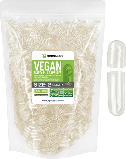 [BRSWYZYEBYCRYF3Z] XPRS Nutra Size 2 Capsule Vuoti - 5000 Empty Vegan - Vegetariano fai da te Capsule Vegetali Filling - Verggie Pillole Capsule Pillole