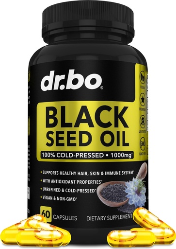 [BRSROAT3PMFW2CA7] Black Seed Oil Capsules Vegan - Pure Cold Pressed Black Seed Oil Nigella Sativa Cumin for Skin & Hair Health, 500mg, 1000mg Per 2 Capsule Serving Blackseed Liquid Capsules Halal - 60 Softgels Pills