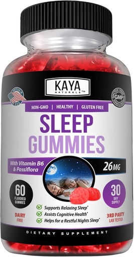 [BRSW2BABOR7WMFA4] Kaya Naturals Melatonin Gummies (26mg) Health Supplement & Sleep Aid for Adults, Helps You Fall Asleep Naturally, Vitamin B6 Gummies - 60 Gummy Vitamins for Women & Men - 30-Day Supply