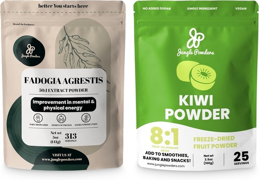[BRSRAYYOCJ7AK3LD] Jungle Powders Men's Health Bundle: 5oz Fadogia Agrestis Extract & 5oz Freeze-Dried Kiwi Fruit Powder - Pure Nigerian Fadogia for Traditional Drive & Passion Support & Unsweetened Kiwi Extract