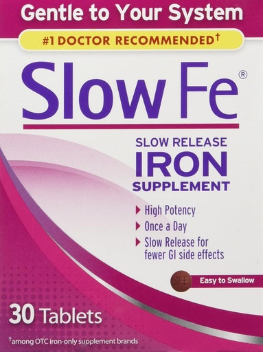 [BRSWKGT5B4PAK2LC] Slow Fe Iron Supplement – Slow Release Tablets, High Potency, Gentle on Your System, 30 Tablets (Pack of 3)