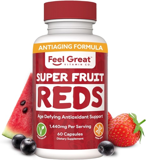 [BRSWGAYHBZ7WKHTL] Feel Great Vitamins Superfruit Reds – Antioxidant Superfood with Polyphenols for Anti-Aging & Immune Support – Acai, Mangosteen, Pomegranate, Blueberry & Much More – 60 Capsules