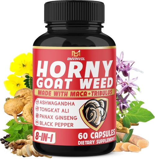 [BRSW2BQRA4MRODQ6] BMVIN BENVOL Horny Goat Weed Capsules amb Tribluss, Gangseng, Ashwagandha, Maca, Tangkat Ali, Nettle, Pepper negre - 60 Compte