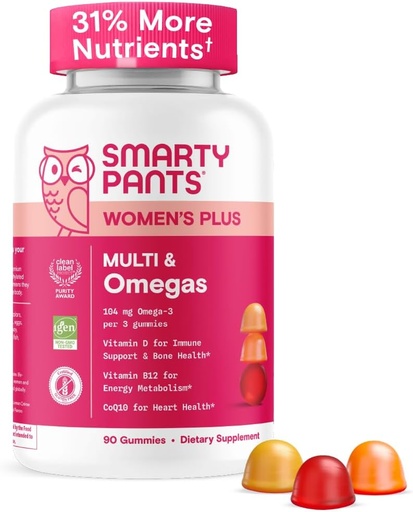 [BRSRAEITDN7AYCTH] SmartyPants Women's Multivitamin Gummies - Verbesserte Formel: Omega 3 (DHA/EPA), Methylfolat, CoQ10, Vitamin D3, C, Vitamin B12, B6, A, K & Zink, Inositol, Glutenfrei, 90 Count (30 Tage Versorgung)