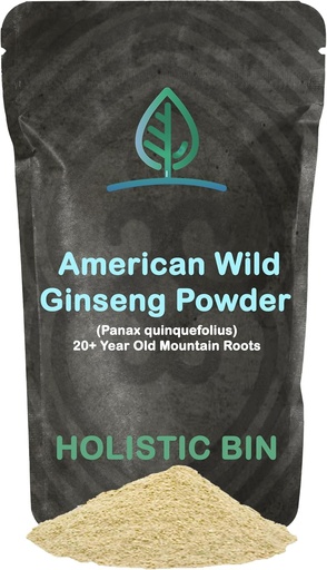 [BRSWYFAPOIHAKDTO] Holistic Bin Wild American Ginseng Powder Suplemento de Ginseng orgánico puro Hecho con Wild Harvested 20+ Año de las raíces antiguas de Appalachia (Panax Quinquefolius) ← No Fillers o Additives (25 Grams)