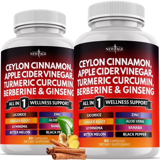 [BRSRAYI2AENQYADX] Ceylon Cinnamon, Turmeric, Apple Cider Vinegar, Ginseng, Aloe Vera, Berberine Plus Banaba, Ginger Root - 120 Count