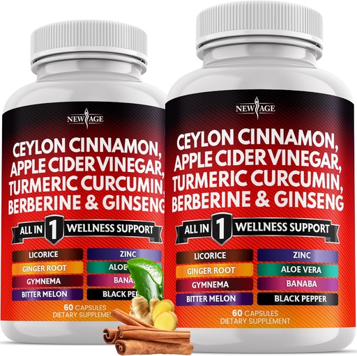 [BRSRAYI2AENQYADX] Ceylon Cinnamon, Turmeric, Apple Cider Vinegar, Ginseng, Aloe Vera, Berberine Plus Banaba, Ginger Root - 120 Count