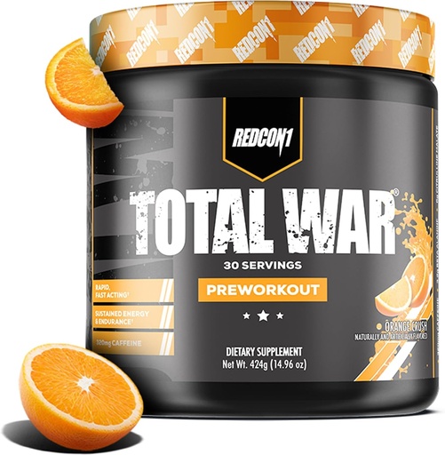 [BRSWYAQ6OFYRQFAV] REDCON1 Total War Pre Workout, Orange Crush - Green Tea, Juniper & Beta Alanine'den Caffeine'nin 320 mg'sı - Pompayı artırmak için Amino Asitlerle Çalışmak, Enerji + Endurance (30 Hizmet)