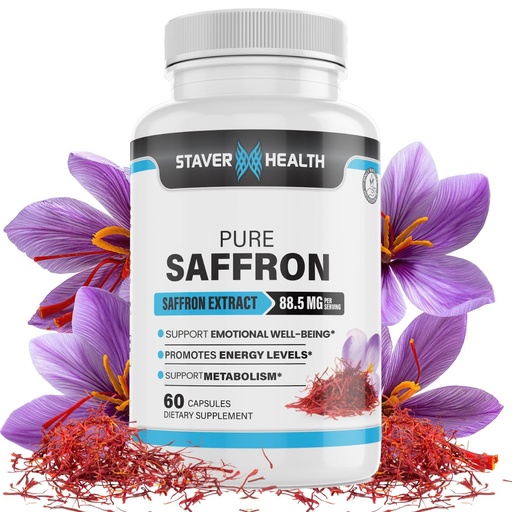 [BRSROADYDIIAI2Q2] Saffron Supplement 88.5 mg – Saffron Extract Capsules – Supports Mood Balance & Emotional Wellness – 60 Veggie Capsules – Staver Health
