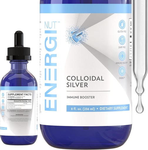 [BRSRAEICCEBGMGYU] ENERGI Colloidal Silver Liquid, Immune Support Supplement, Immunity System Supplement for Adults and Kids, Colloidal Silver Drops or Spray, 8 Fl Oz Bottle