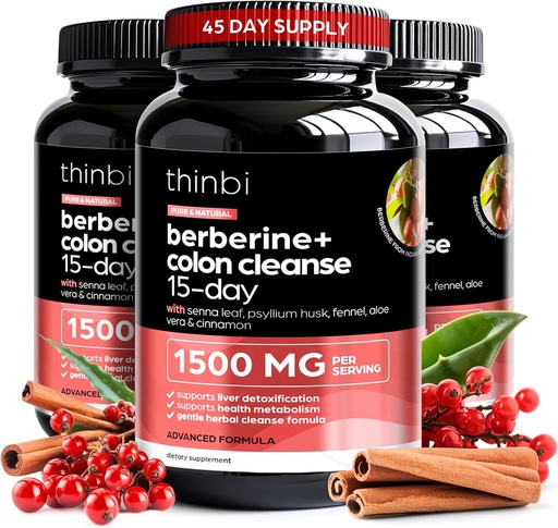 [BRSRAHD2OR4B6HQU] Colon Cleanse Berberine Supplement 1500mg - 3 Pack - 15-Day Extra Strength for Men & Women w/Senna Leaf, Fast-Acting Natural Laxative for Constipation Relief, Gut Health -Made in USA