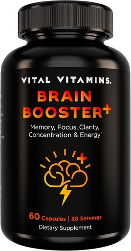 [BRSRMHY6OYMRMDTL] Vital Vitaminer Nootrop Brain Supplement Plus - for hukommelse, fokus, koncentration, Neuro Energy, Clarity - med løvens Mane svampe - 60 kapsler