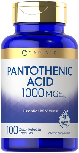 [BRSRMAADDMMGAHTZ] Carlyle Pantothenic Acid Vitamin B5 | 1000mg | 100 Capsules | Non-GMO, Gluten Free Supplement