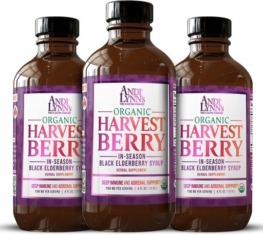 [BRSW2AAZBF5GC33V] Andi Lynn's Organic Harvest Berry Syrup for Kids and Adults – Real Honey Elderberry Syrup for Immune Support - Therapeutic Formula - 4 Fl. Oz (Pack of 3)