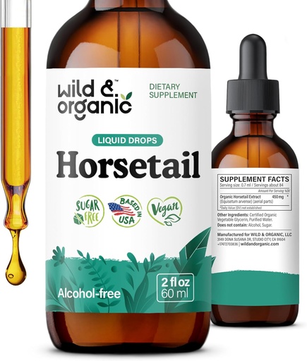 [BRSROY37OUPAYAY4] Wild " Organic Horsetail Extract drops - Hair Skin Nails Support - Liquid Horsetail supplement - Herb Powder Based Tincture - Vegan, Sugar " Alcohol-Free - 2 fl oz