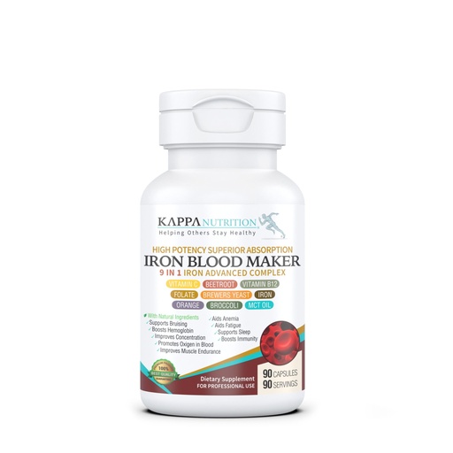 [BRSRAZD3PIFRQ3TU] KAPPA NUTRITION Iron 26mg, Vitamin C & Orange 150mg, Folate 667mcg DFE, Vitamin B12, Beetroot, Brewers Yeast, Broccoli & MCT Oil 9 in 1 Advanced Complex (90 Capsules)